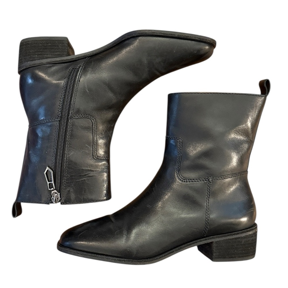Botkier Ramona Black Leather Ankle Boot Side Zip Low Block Heel Brazil-Made 7.5 - Picture 4 of 16